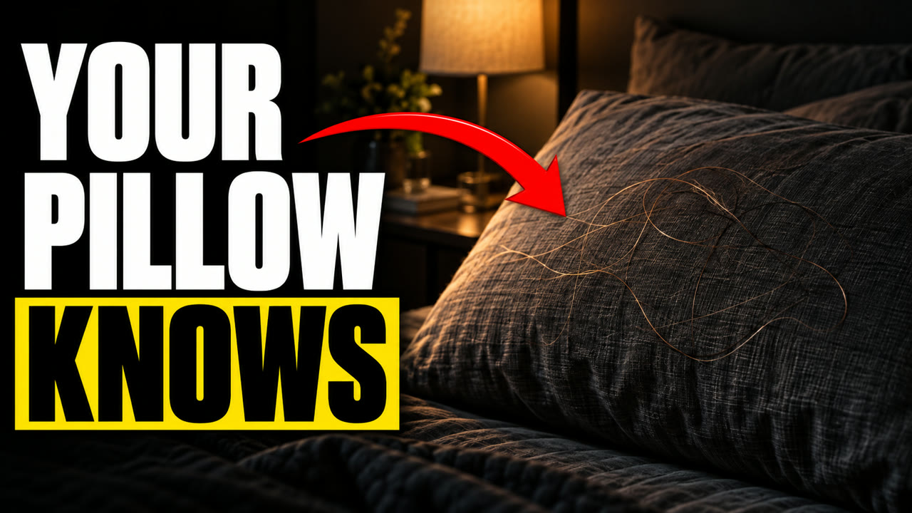 Thumbnail: shed hair on a pillow beside the words Your pillow knows
