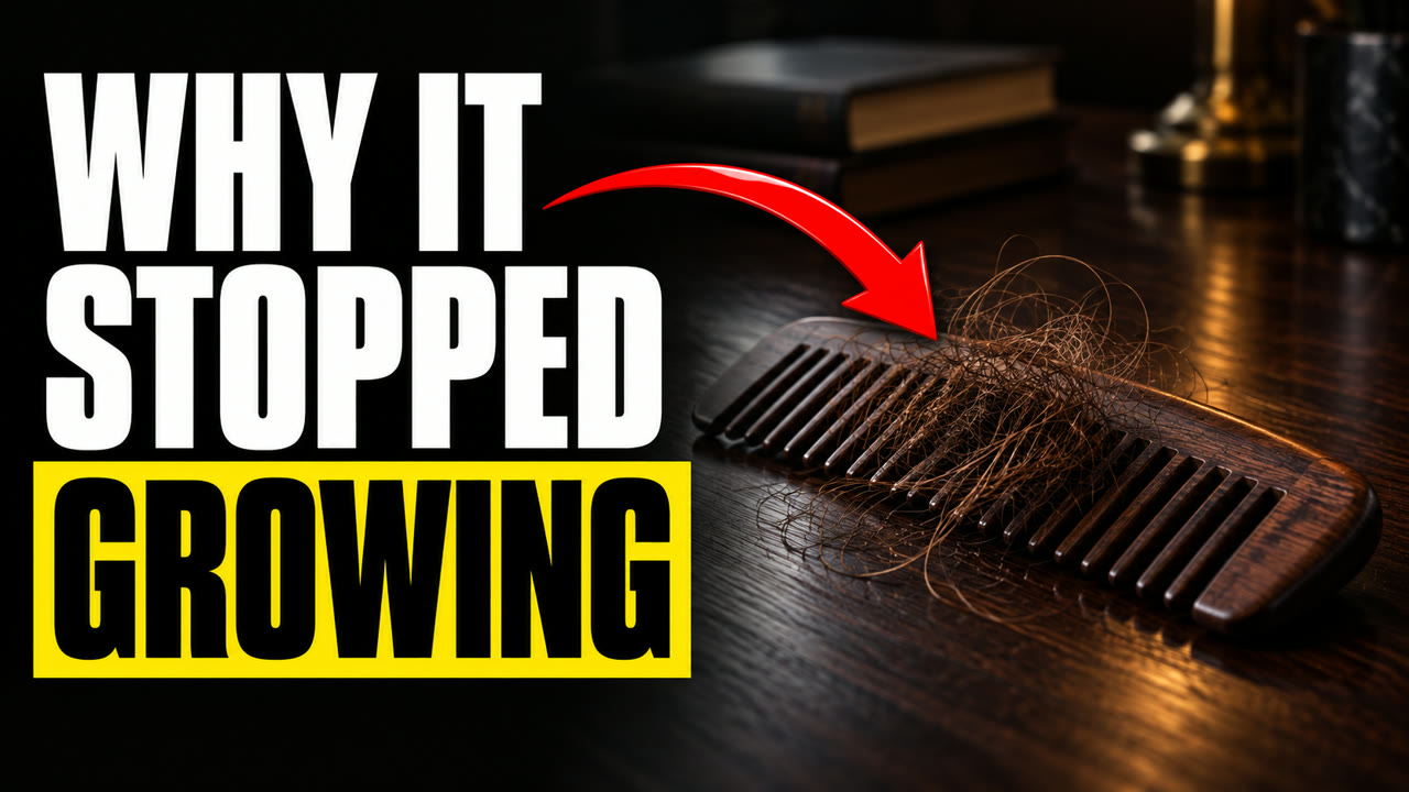 Thumbnail: a comb full of shed hair beside the words Why it stopped growing