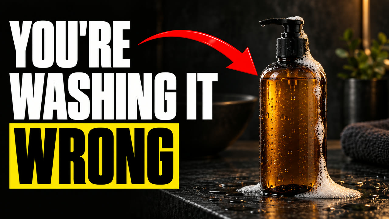 Thumbnail: a foaming shampoo bottle beside the words You are washing it wrong